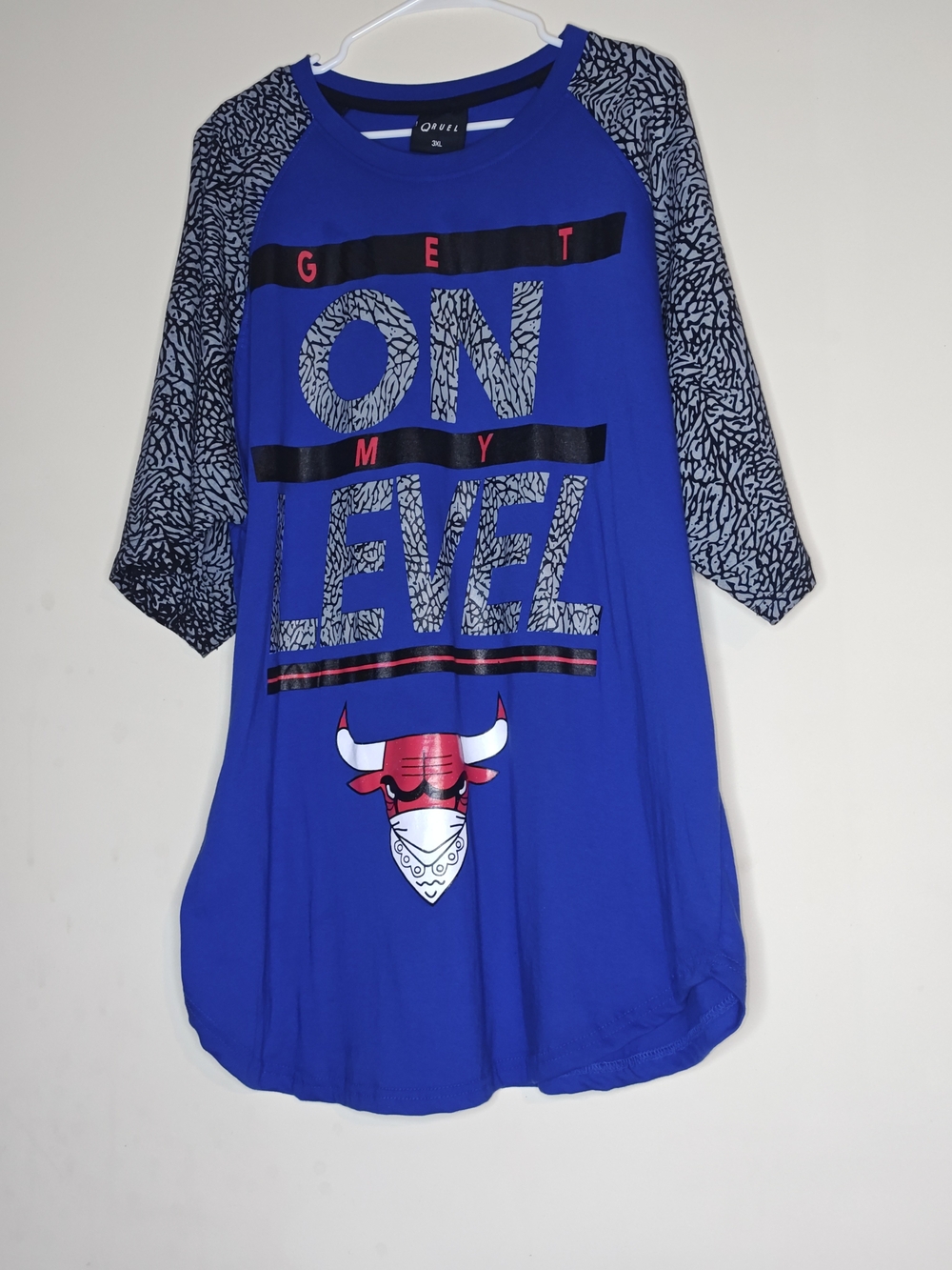 QRuel Royal Blue 'Get On My Level' Graphic Raglan Tee 3XL